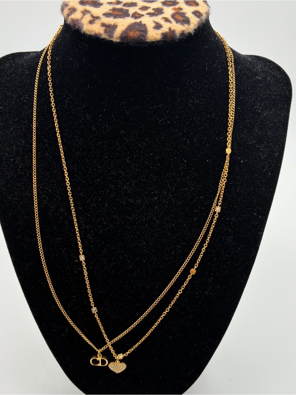 Christian Dior Gold Double-Layer Heart Pendant Necklace - Elegant Jewelry